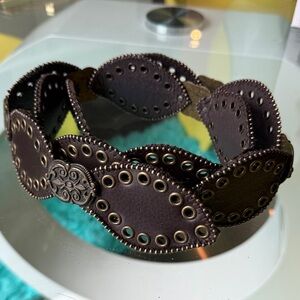 Western BOHO Belt Leather Concho Studs Studded Grommets Brown